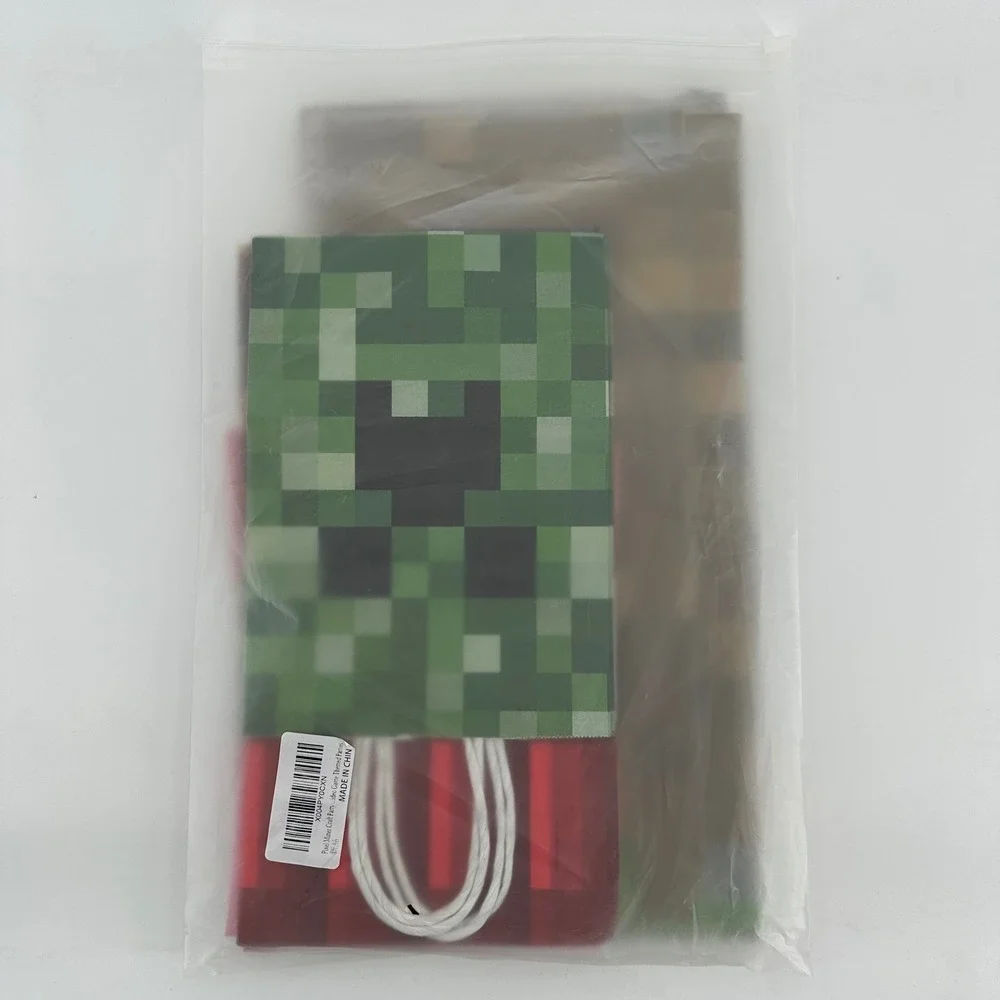 Pixel Minecraft Party Supplies Video Game Themed Party Favor Bags and Tablecloth